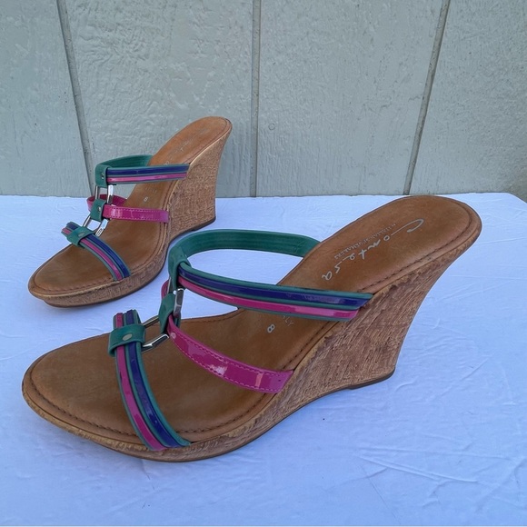 Contessa Sandals Womens Size 8 MultiColor Wedge Italy shoemaker Made In Italy - Picture 1 of 11